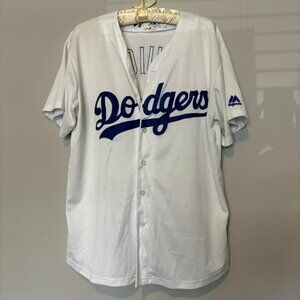 White and blue MLB Los Angeles Dodgers jersey baseball Puig #66